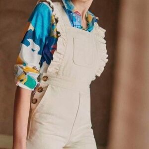Sezane Rosario Ruffle Overalls Jumpsuit Cream Size 38 Large